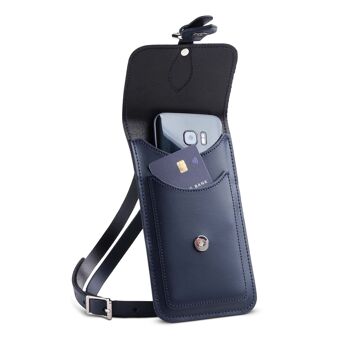 Pochette pour téléphone portable en cuir fait main Plus - Bleu marine 2
