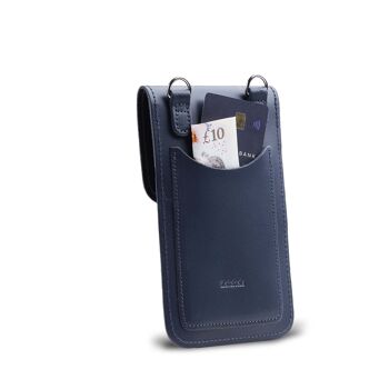 Pochette pour téléphone portable en cuir fait main Plus - Bleu marine 3