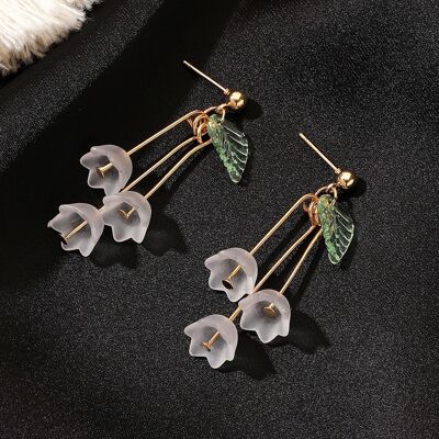 Boucles d'oreilles trois petites fleurs de glace avec feuille