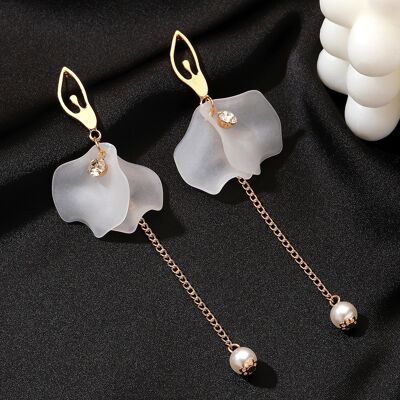 Ice Flower Petals with Pearl Earrings