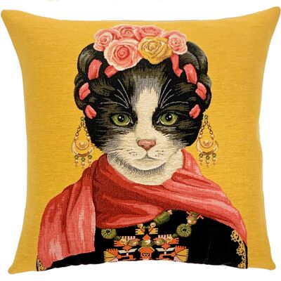 Housse de coussin Frida Kahlo - Décor beaux-arts - Cadeau d'amant de chat