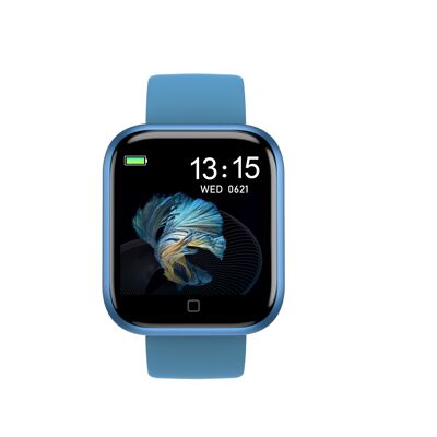 SW013G - Smarty2.0 Connected Watch - Correa de silicona azul + correa de malla de acero ofrecida - Cronómetro, foto, frecuencia cardíaca, presión arterial, diseño de recorrido