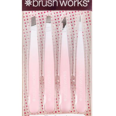 Brushworks HD Ensemble de 4 pinces à épiler - Blanc et rose