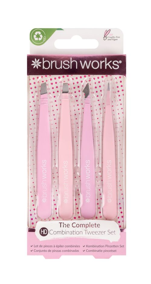 Brushworks 4 Piece Combination Tweezer Set - Pink
