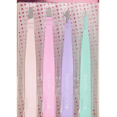 Brushworks HD 4 Piece Combination Tweezer Set - Pastels