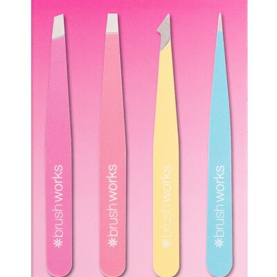 Brushworks 4 Piece Combination Tweezer Set - Neon