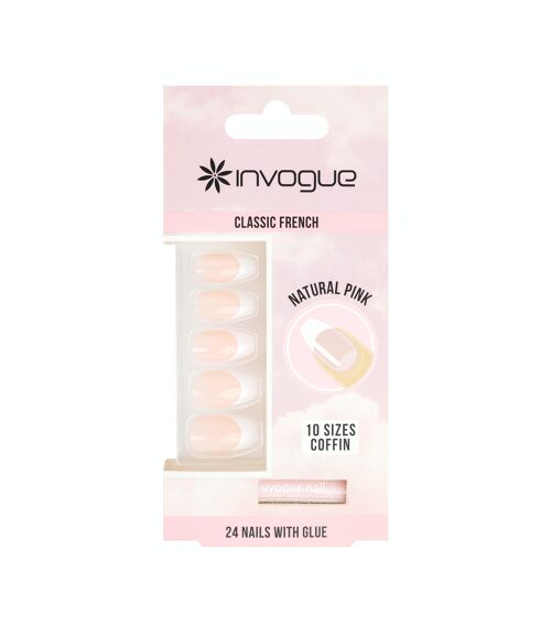 Invogue Pink French Coffin Nails (24 Pieces)