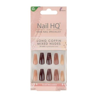 Nail HQ Long Coffin Ongles Nus Mixtes (24 Pièces)