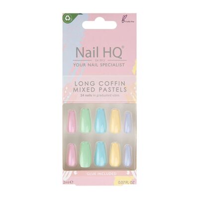 Nail HQ Long Coffin Ongles pastel mixtes (24 pièces)