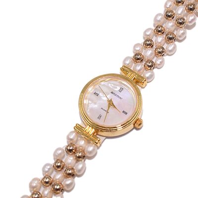 Reloj elaborado con auténticas perlas cultivadas de agua dulce.