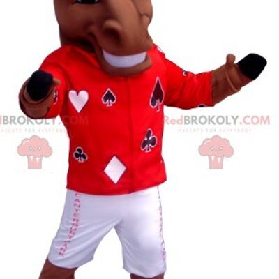 Brown bear REDBROKOLY mascot with a red apron / REDBROKO_01234