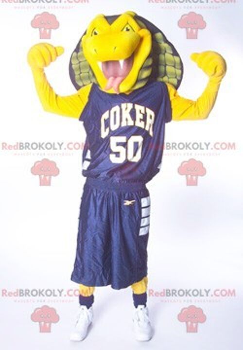 Yellow lion REDBROKOLY mascot in explorer outfit / REDBROKO_01272