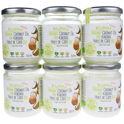 6 × KULAU aceite de coco orgánico 200 ml