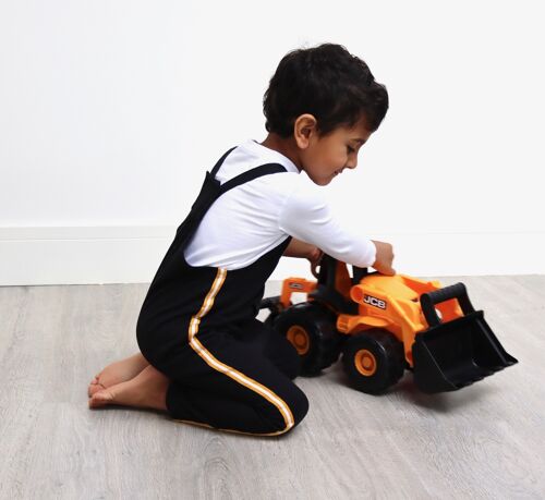 Unisex black jersey kids dungaree with mustard taping