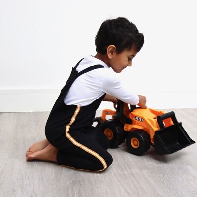 Unisex black jersey kids dungaree with mustard taping