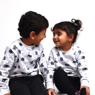 Grey unisex safari print kids sweatshirt