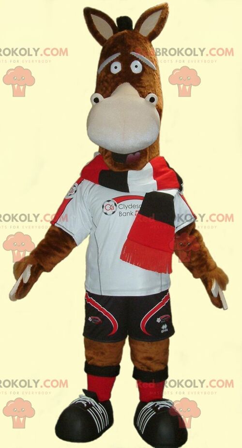 Brown cow REDBROKOLY mascot in sportswear / REDBROKO_01559