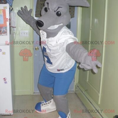 Mascotte de chien bouledogue marron REDBROKOLY en tenue de sport / REDBROKO_01652