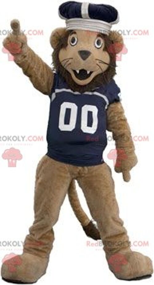 Blue and white beaver REDBROKOLY mascot with a vest and boots / REDBROKO_01709