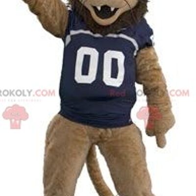 Blue and white beaver REDBROKOLY mascot with a vest and boots / REDBROKO_01709