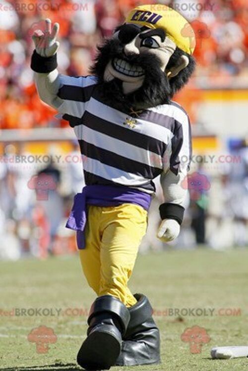 Brown dog REDBROKOLY mascot with a helmet and an orange t-shirt / REDBROKO_02076