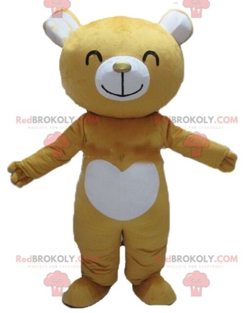 Very touching brown and pink teddy bear REDBROKOLY mascot / REDBROKO_02546