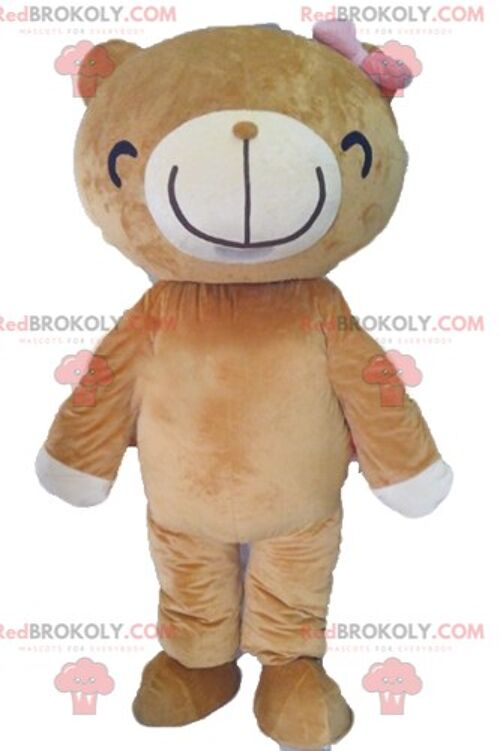 Brown bear REDBROKOLY mascot brown and white teddy bear / REDBROKO_02549