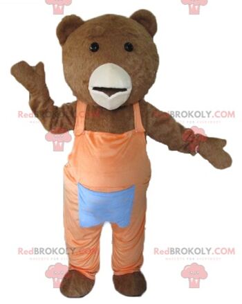 Mascotte REDBROKOLY d'ours beige et blanc avec un large sourire / REDBROKO_02550 1