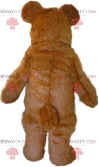 Mascotte d'ours marron et blanc REDBROKOLY avec une salopette orange / REDBROKO_02551 2