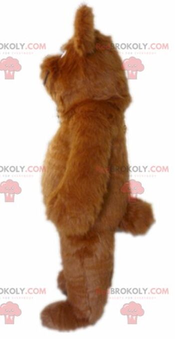 Mascotte d'ours marron et blanc REDBROKOLY avec une salopette orange / REDBROKO_02551 3