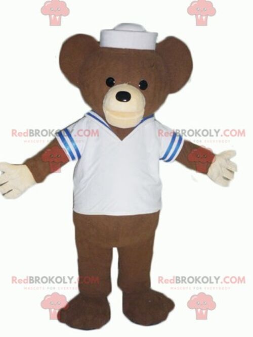 Blue teddy bear REDBROKOLY mascot with overalls / REDBROKO_02558