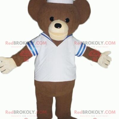 Blue teddy bear REDBROKOLY mascot with overalls / REDBROKO_02558