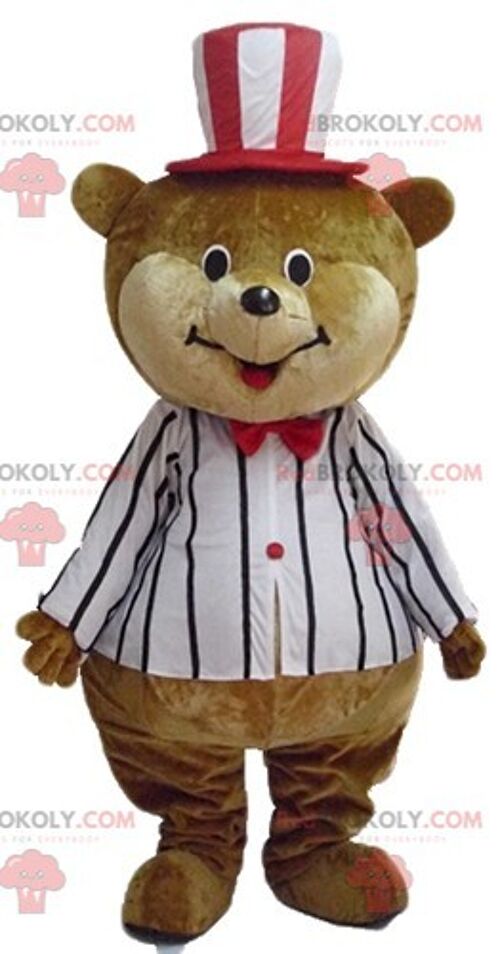 Big teddy bear REDBROKOLY mascot brown and beige smiling / REDBROKO_02576