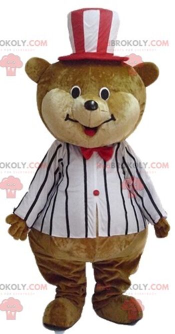 Mascotte de gros ours en peluche REDBROKOLY marron et beige souriant / REDBROKO_02576