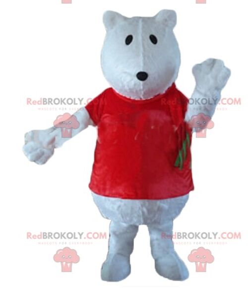 Blue and white teddy bear REDBROKOLY mascot / REDBROKO_02585