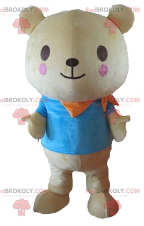 Giant soft and hairy brown and white bear REDBROKOLY mascot / REDBROKO_02587