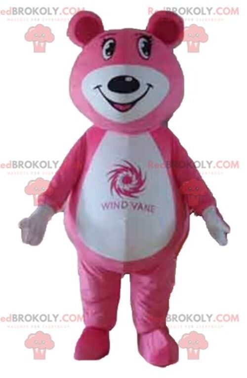 Little brown bear REDBROKOLY mascot brown with a pink and blue outfit / REDBROKO_02589