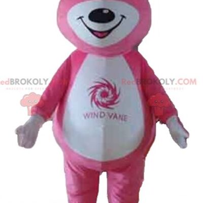 Kleiner brauner Bär REDBROKOLY Maskottchen braun mit rosa und blauem Outfit / REDBROKO_02589