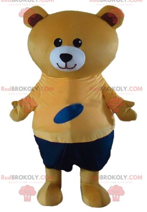 Brown bear REDBROKOLY mascot dressed in a very colorful outfit / REDBROKO_02596