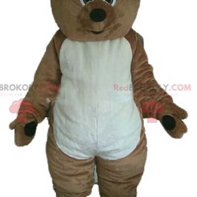 Brown teddy bear REDBROKOLY mascot with a green t-shirt / REDBROKO_02601