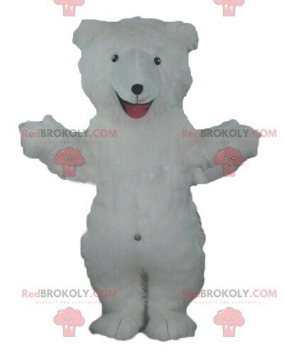 Big teddy bear REDBROKOLY mascot beige and white / REDBROKO_02610