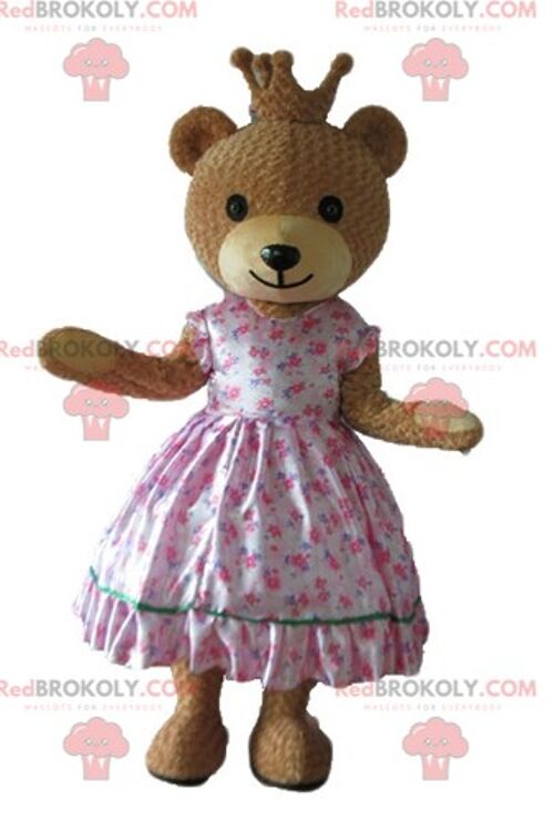 Brown bear REDBROKOLY mascot dressed in a colorful king outfit / REDBROKO_02619