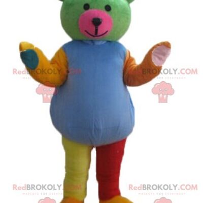 Dark brown bear REDBROKOLY mascot in colorful outfit / REDBROKO_02622