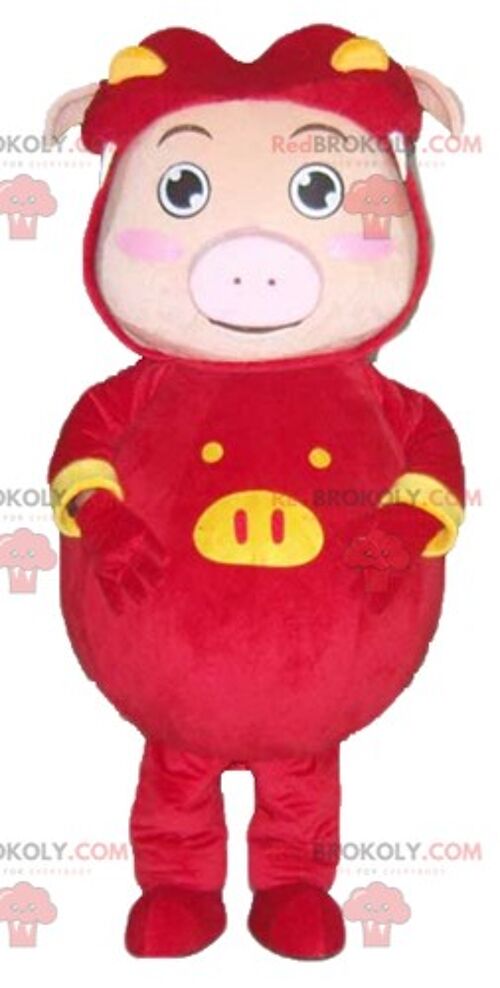 Plump and funny pink pig REDBROKOLY mascot / REDBROKO_02696