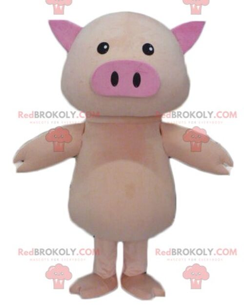 Pink pig REDBROKOLY mascot with pants and a cape / REDBROKO_02702