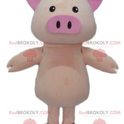 Mascota de cerdo rosa REDBROKOLY con pantalones y capa / REDBROKO_02702