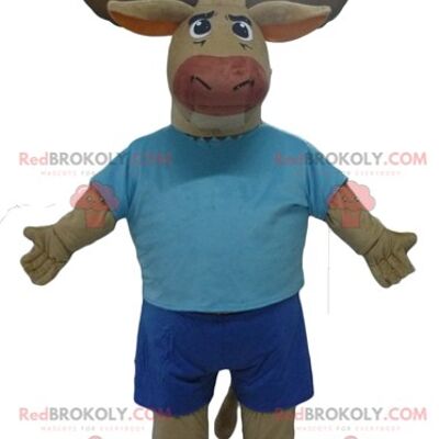 Mascota de vaca azul y verde REDBROKOLY con una campana alrededor de su cuello / REDBROKO_02732