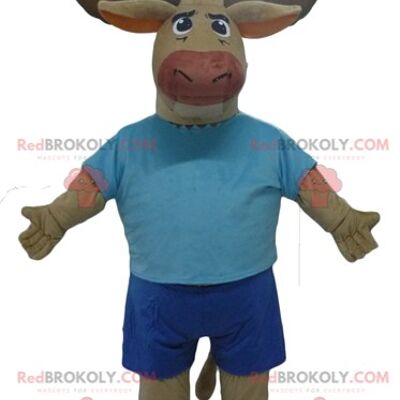 Mascotte REDBROKOLY mucca blu e verde con una campana al collo / REDBROKO_02732