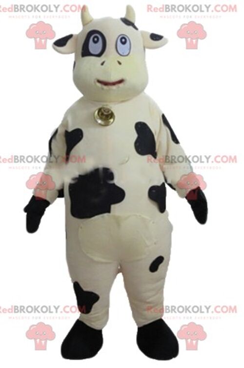 Cheerful and touching white and gray cow REDBROKOLY mascot / REDBROKO_02739