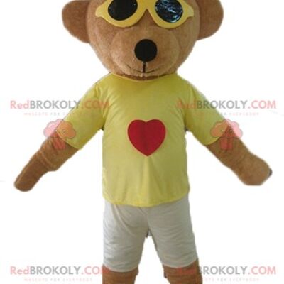 Brauner Hund REDBROKOLY Maskottchen ganz behaart in schwarzem Outfit / REDBROKO_02752